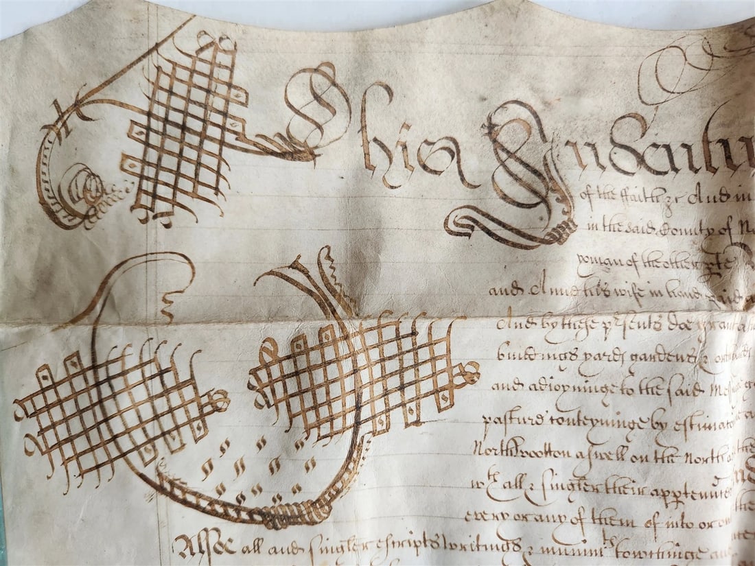17th CENTURY MANUSCRIPT on VELLUM ANTIQUE LEGAL DOCUMENT in ENGLISH - 2