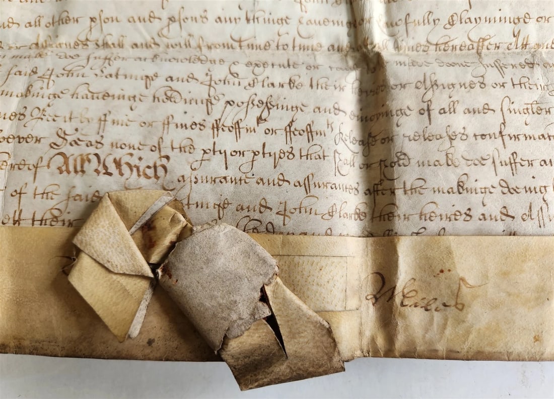 17th CENTURY MANUSCRIPT on VELLUM ANTIQUE LEGAL DOCUMENT in ENGLISH - 3