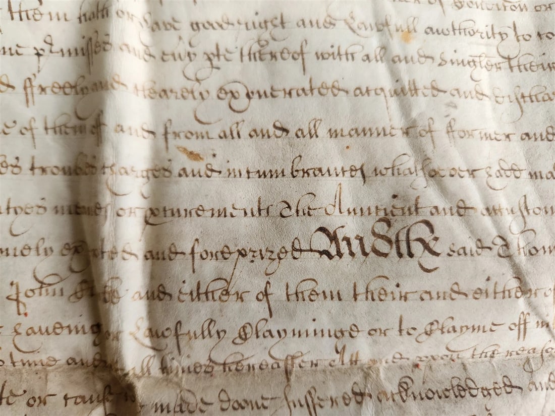 17th CENTURY MANUSCRIPT on VELLUM ANTIQUE LEGAL DOCUMENT in ENGLISH - 4