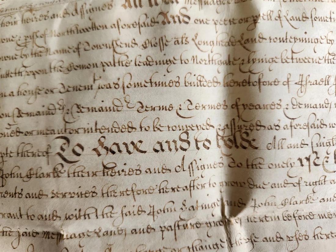 17th CENTURY MANUSCRIPT on VELLUM ANTIQUE LEGAL DOCUMENT in ENGLISH - 5