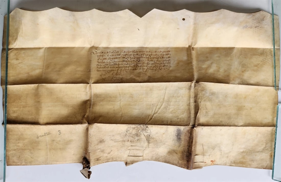 17th CENTURY MANUSCRIPT on VELLUM ANTIQUE LEGAL DOCUMENT in ENGLISH - 6