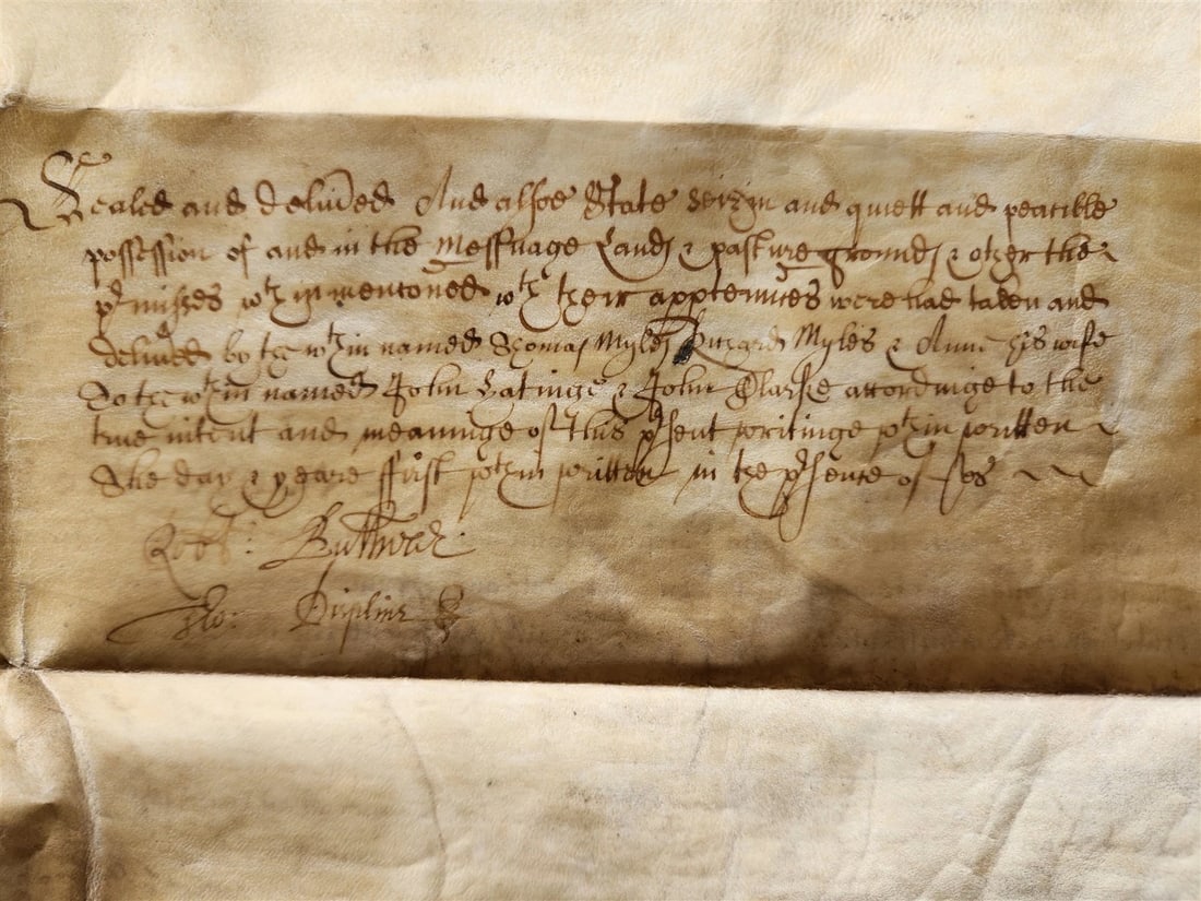 17th CENTURY MANUSCRIPT on VELLUM ANTIQUE LEGAL DOCUMENT in ENGLISH - 7
