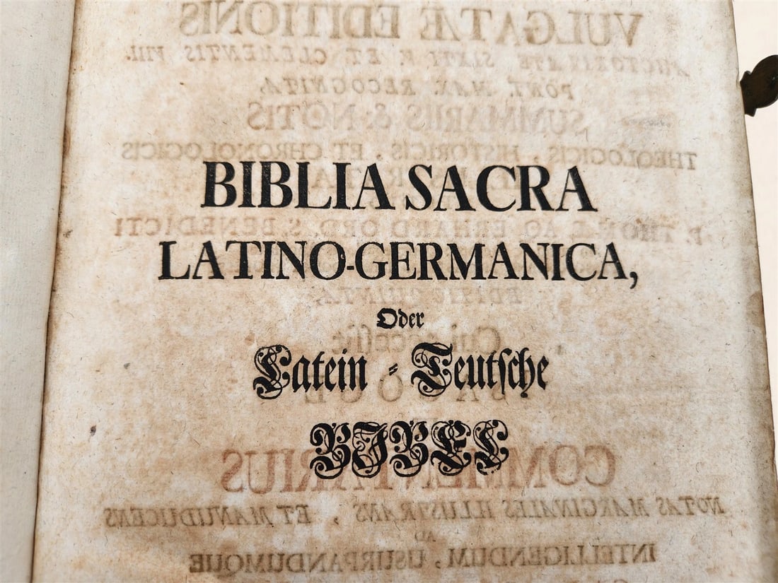 1737 BIBLE in LATIN & GERMAN antique PIGSKIN BOUND FOLIO - 3
