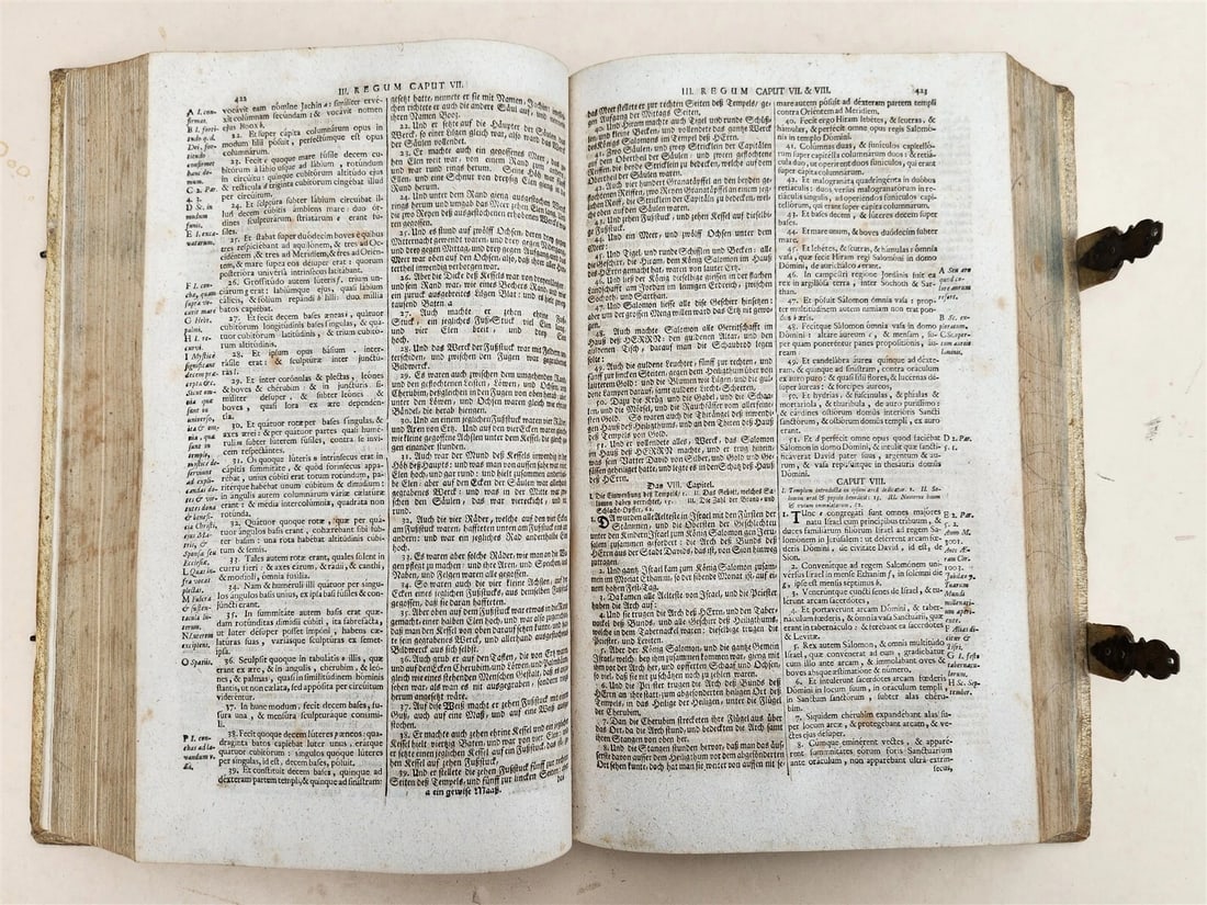 1737 BIBLE in LATIN & GERMAN antique PIGSKIN BOUND FOLIO - 5
