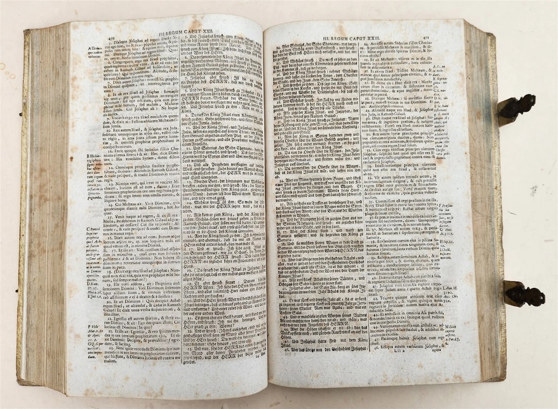 1737 BIBLE in LATIN & GERMAN antique PIGSKIN BOUND FOLIO - 6