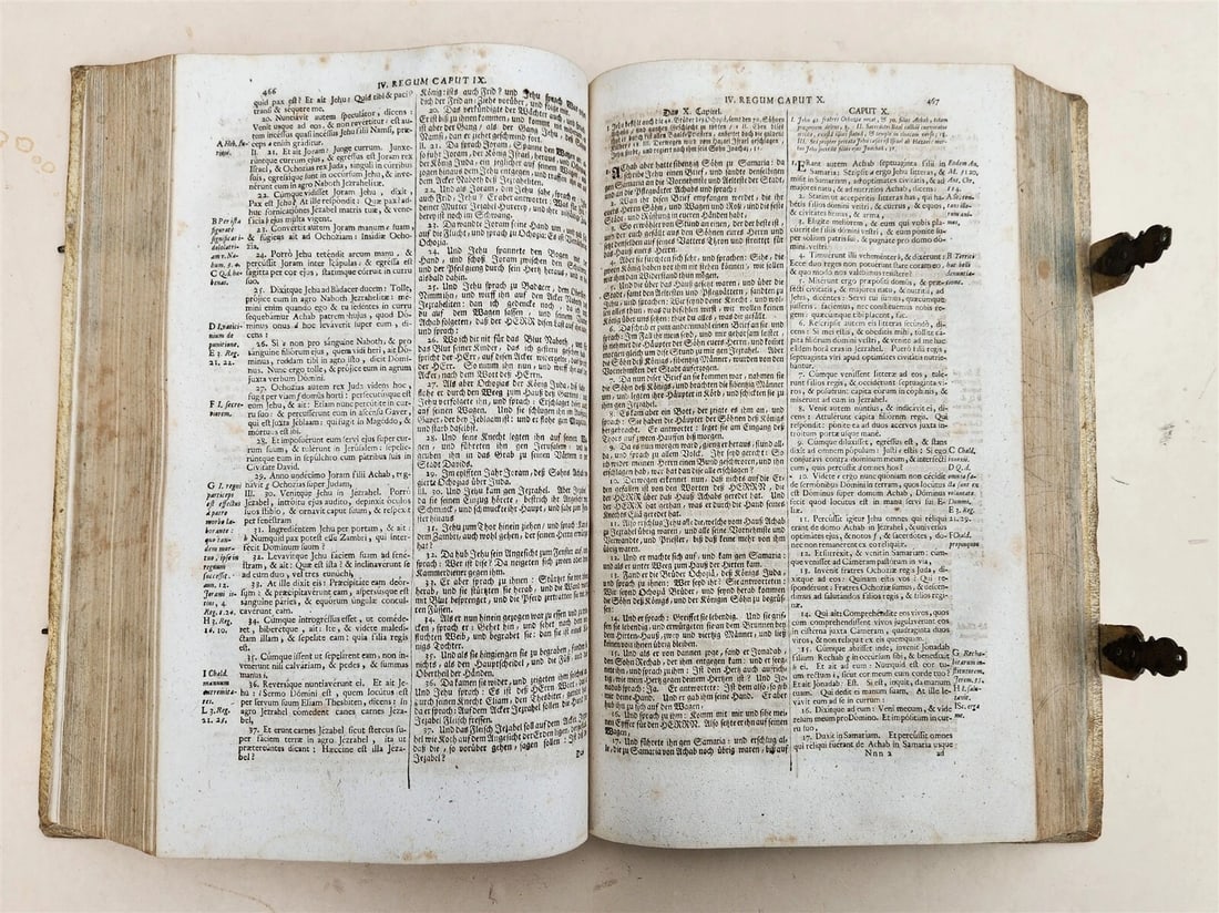 1737 BIBLE in LATIN & GERMAN antique PIGSKIN BOUND FOLIO - 7