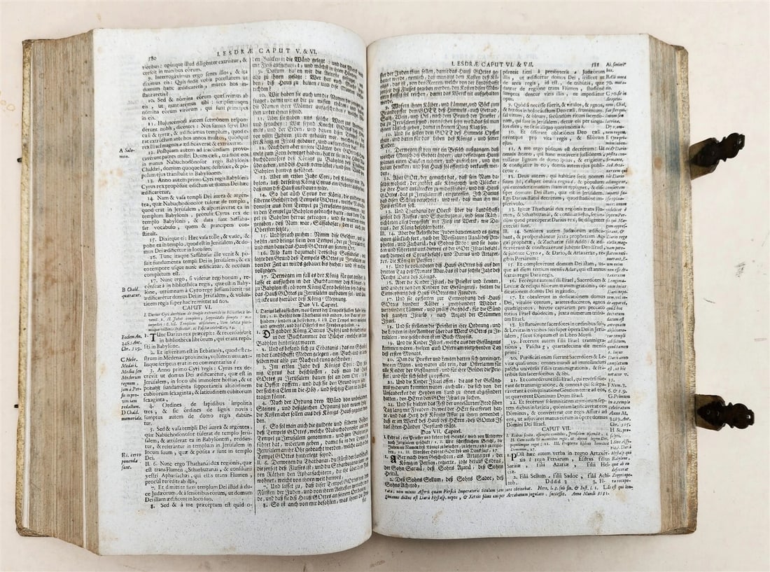 1737 BIBLE in LATIN & GERMAN antique PIGSKIN BOUND FOLIO - 8