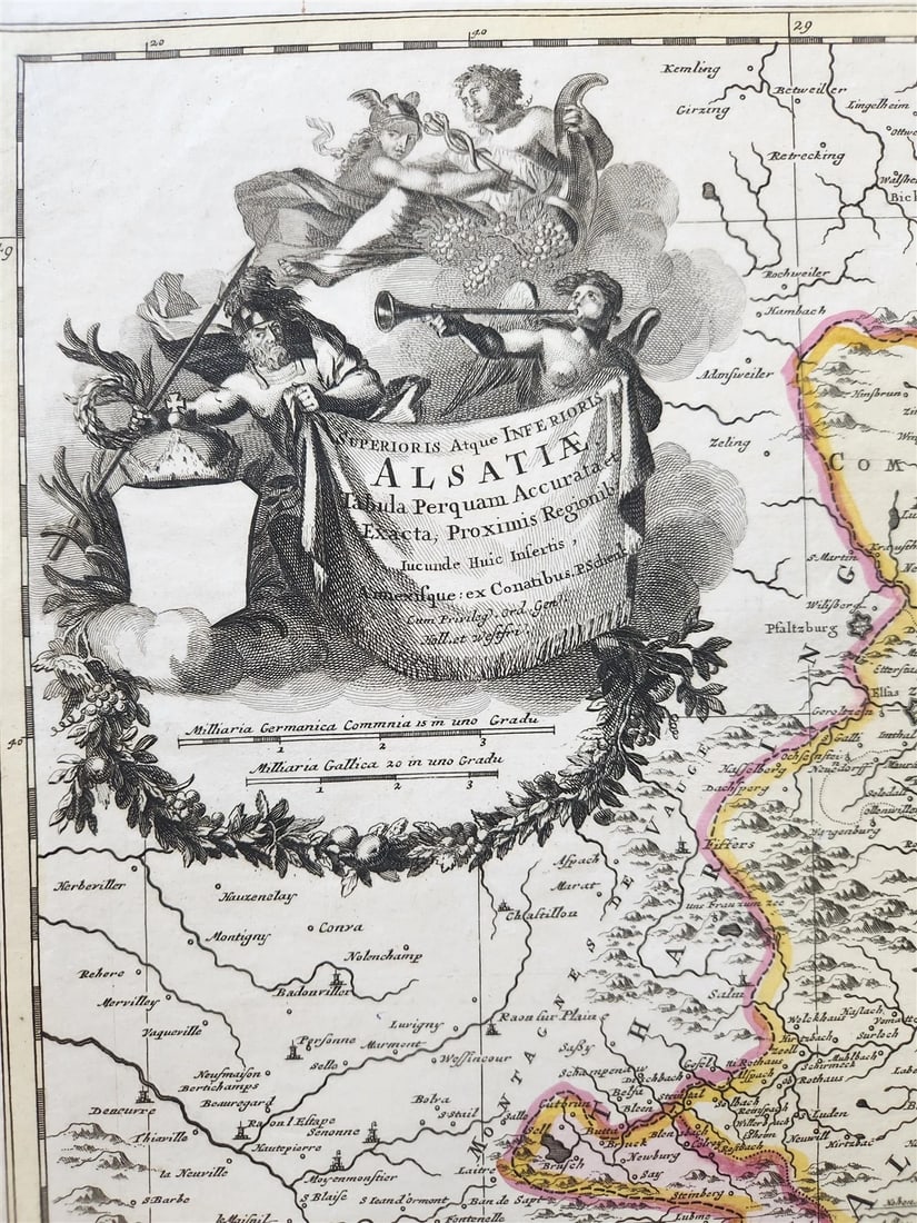 1760s ALSACE FRANCE antique MAP SUPERIORIS atque INFERIORIS ALSATIAE by T.Lotter - 2