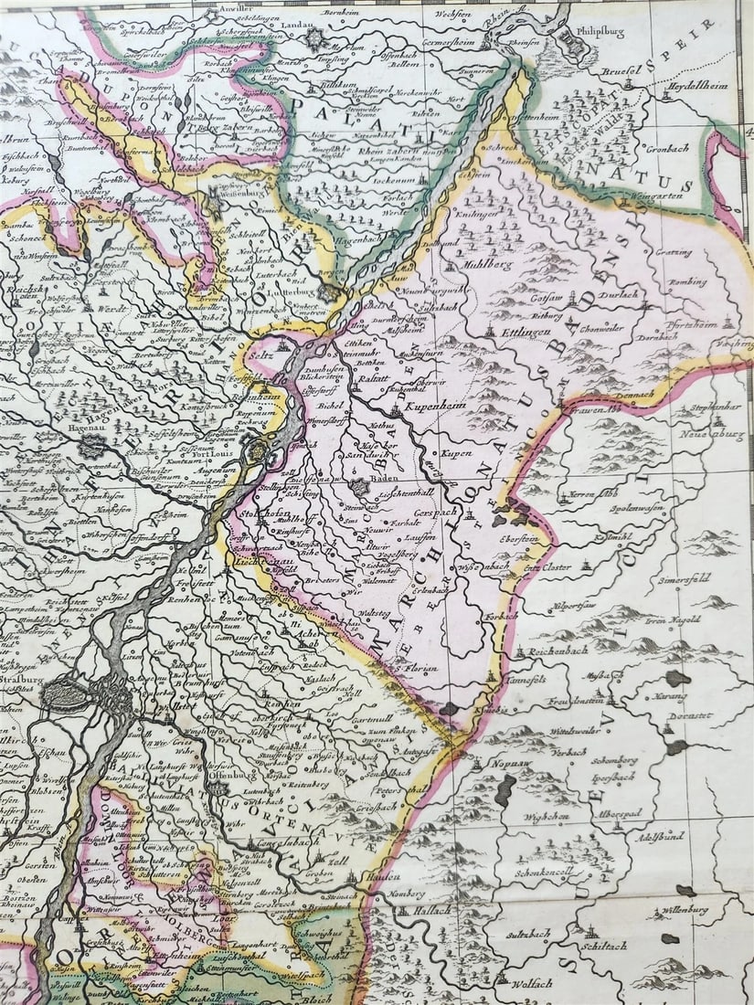 1760s ALSACE FRANCE antique MAP SUPERIORIS atque INFERIORIS ALSATIAE by T.Lotter - 3