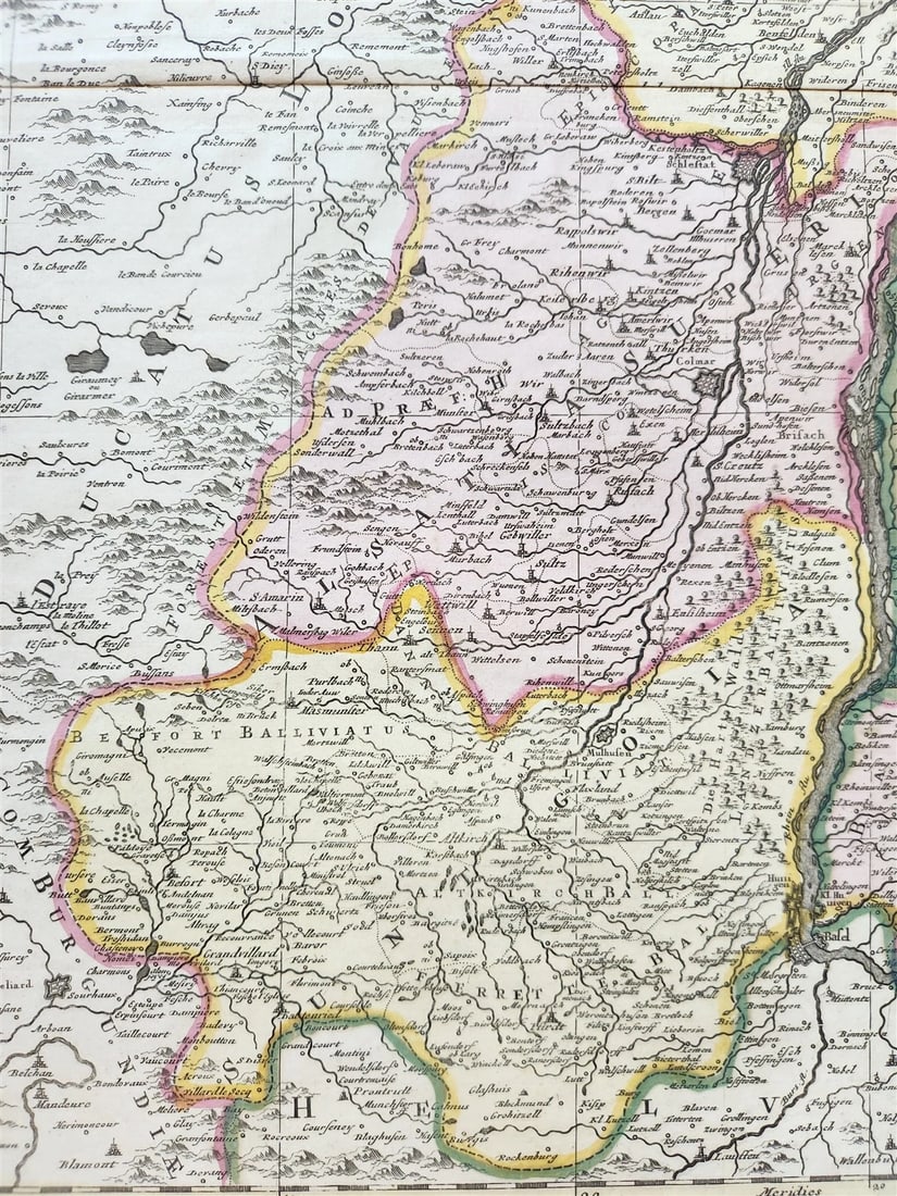 1760s ALSACE FRANCE antique MAP SUPERIORIS atque INFERIORIS ALSATIAE by T.Lotter - 4