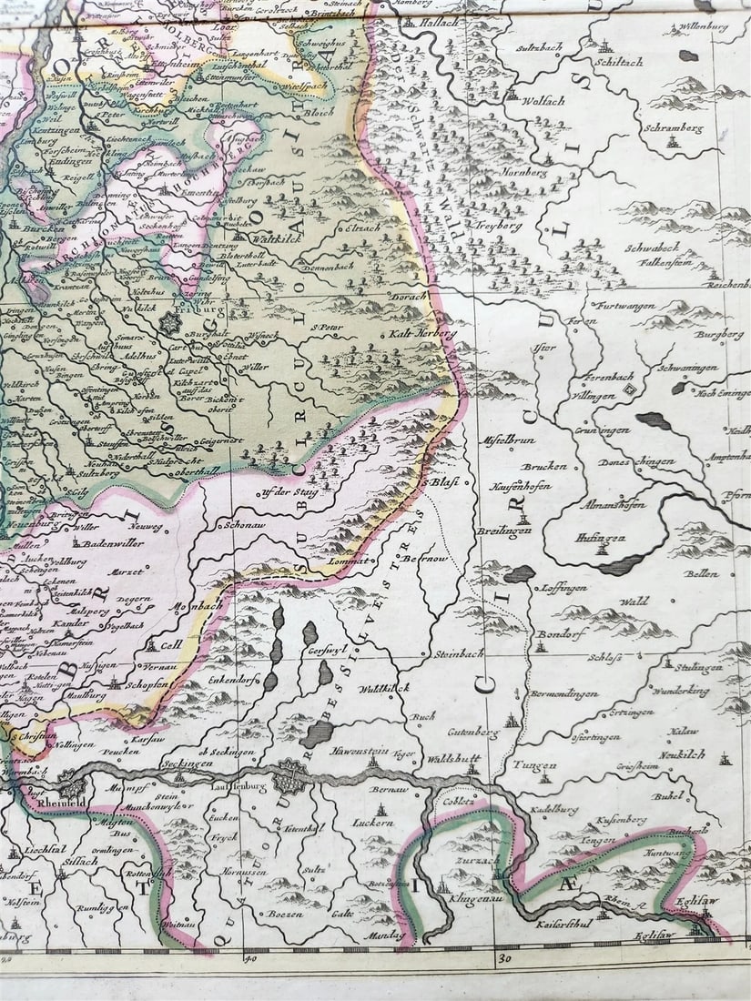 1760s ALSACE FRANCE antique MAP SUPERIORIS atque INFERIORIS ALSATIAE by T.Lotter - 5
