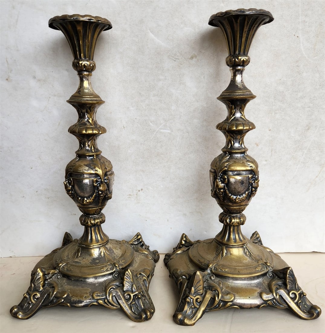 19th century RUSSIAN or POLISH PAIR of SABBATH CANDLESTICKS antique RARE Judaica - 11