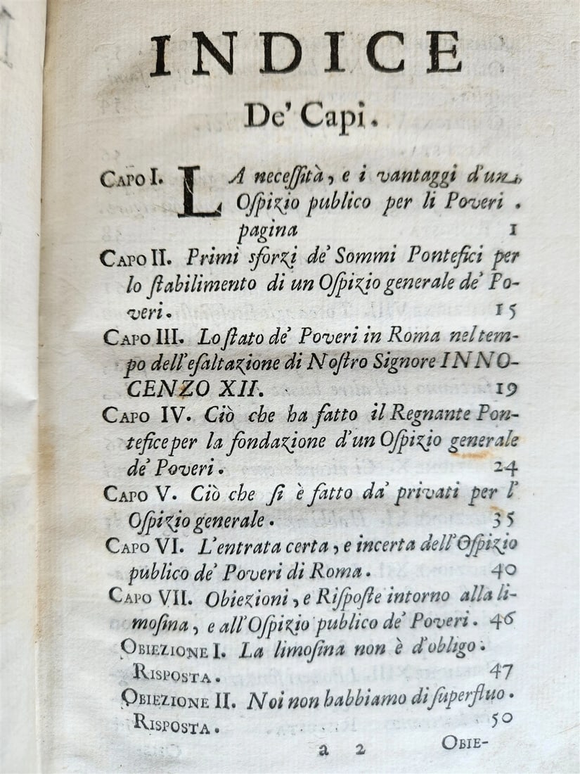 1693 LA MENDICITA PROVEDUTA NELLA CITTA DI ROMA antique in ITALIAN - 6