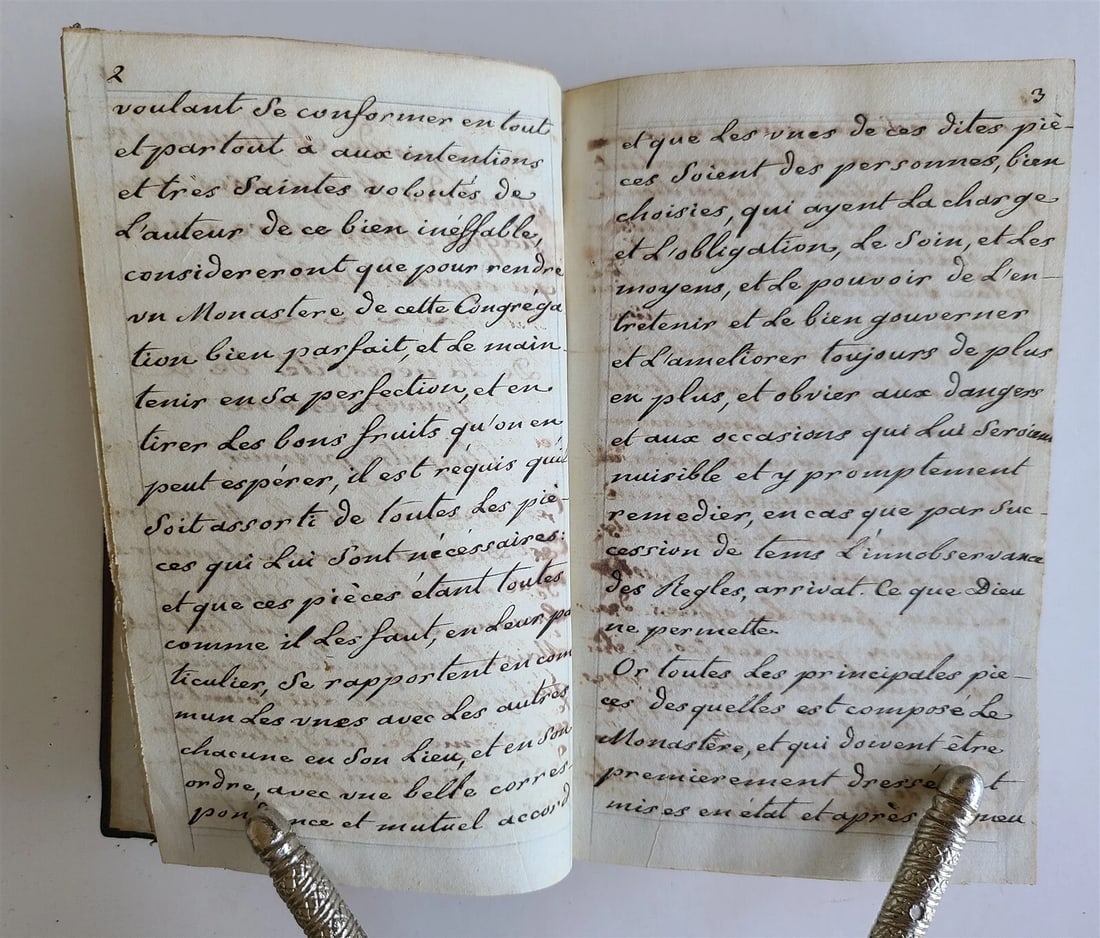 19th CENTURY FRENCH MANUSCRIPT BOOK antique De nos saintes constitutions 330 pp - 3