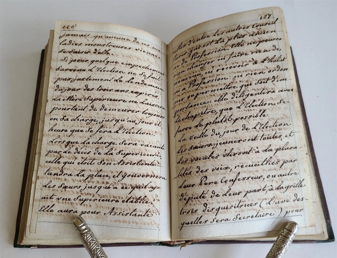 19th CENTURY FRENCH MANUSCRIPT BOOK antique De nos saintes constitutions 330 pp - 4