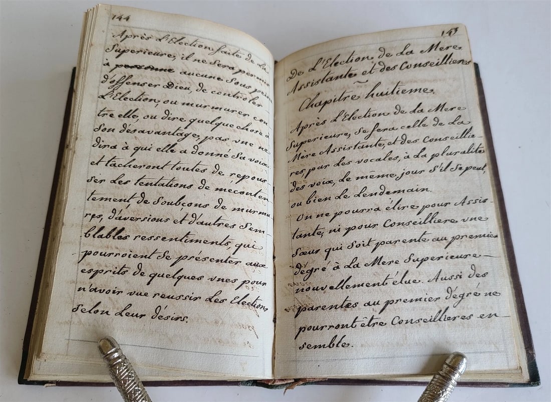 19th CENTURY FRENCH MANUSCRIPT BOOK antique De nos saintes constitutions 330 pp - 5