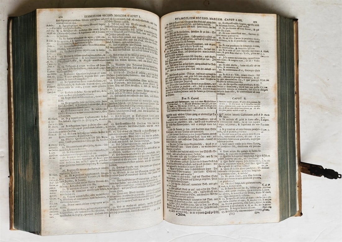 1735 BIBLE in GERMAN & LATIN antique HAND TOOLED PIGSKIN BOUND FOLIO - 9