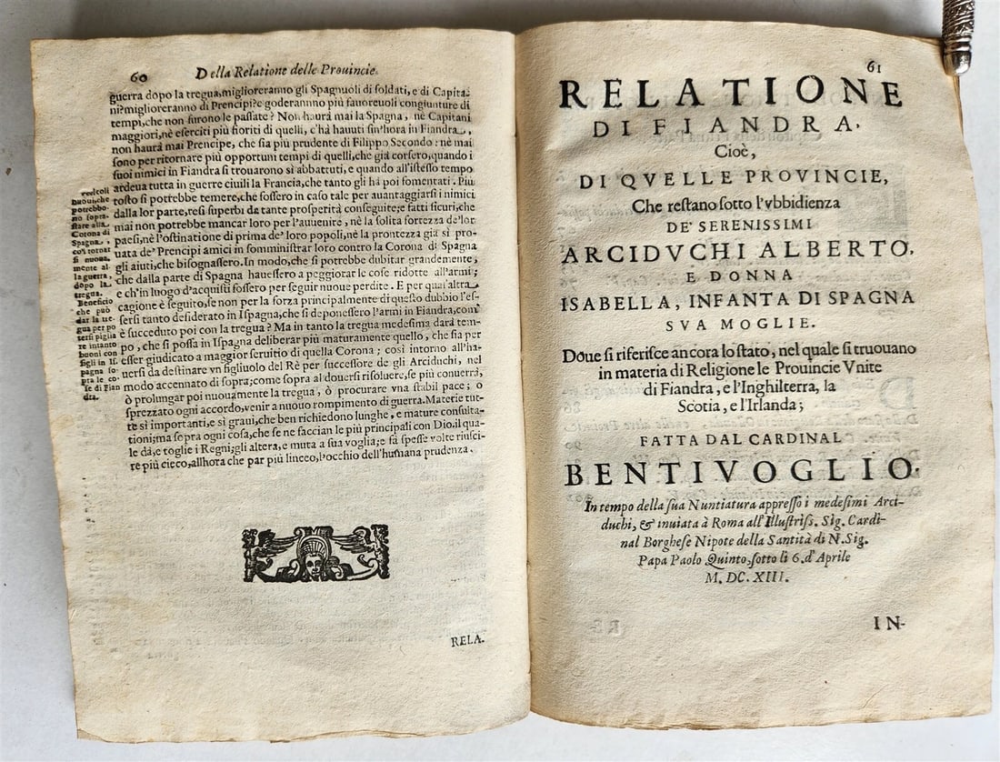 1667 RELATIONI DEL CARDINALE BENTIVOGLIO antique VELLUM BOUND w/MANUSCRIPT TITLE - 8
