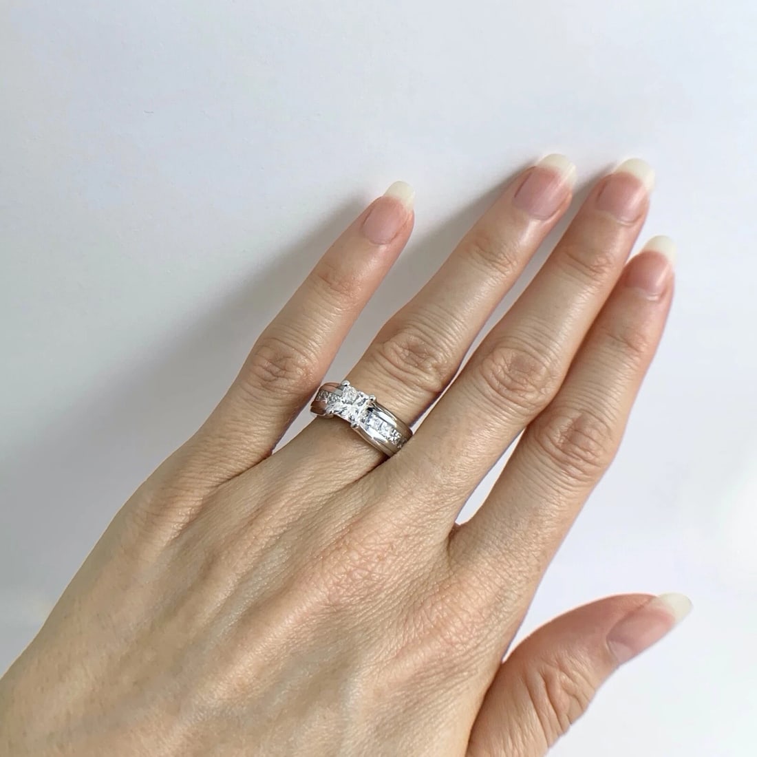 GIA Princess Cathedral Diamond Engagement Ring Wide Band 14K White Gold 2.22 CTW - 4