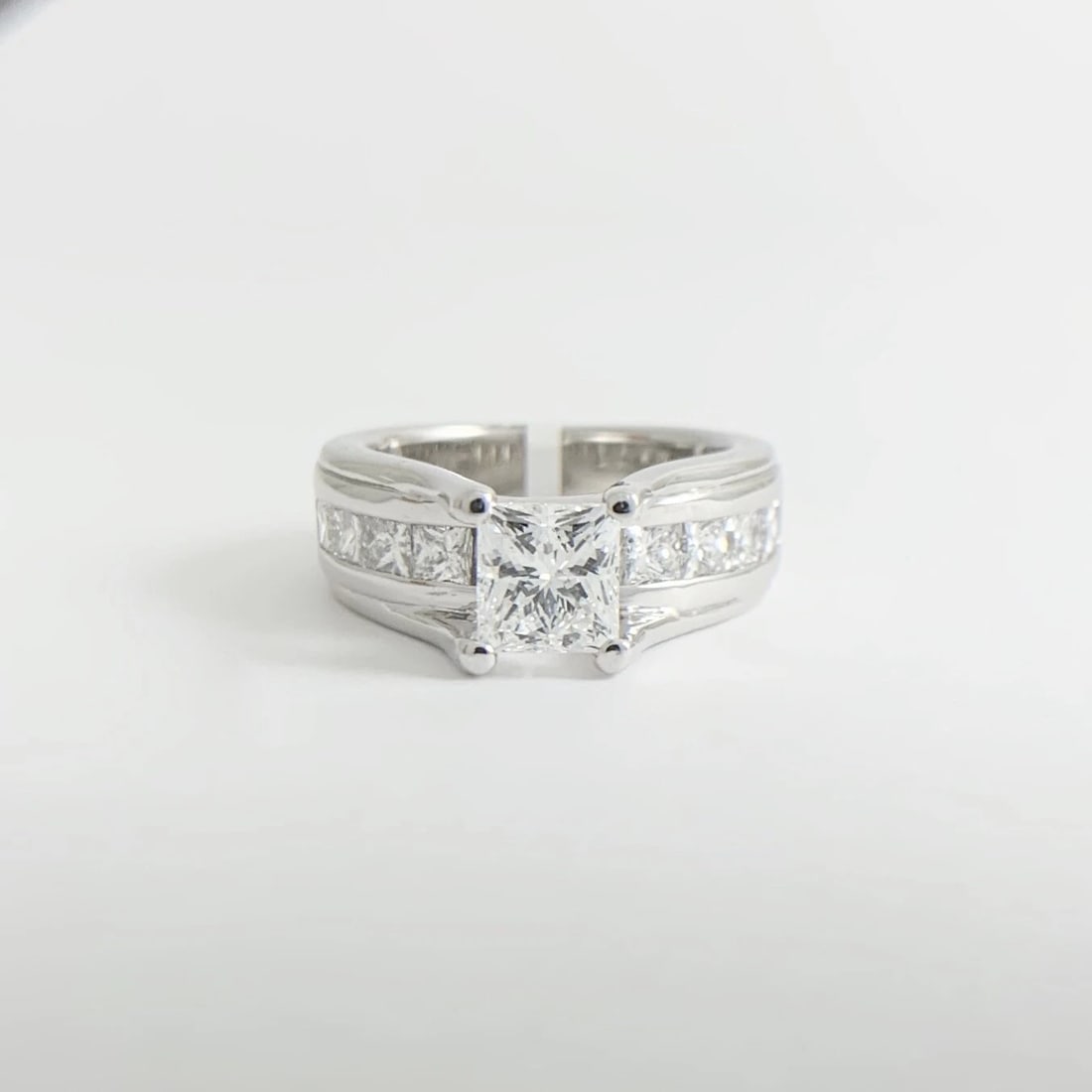 GIA Princess Cathedral Diamond Engagement Ring Wide Band 14K White Gold 2.22 CTW - 6