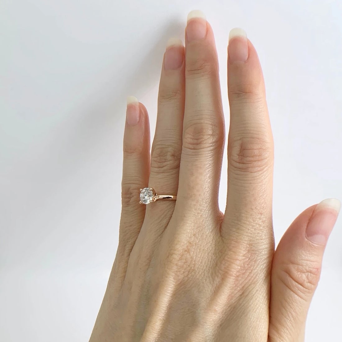Round Solitaire Diamond Engagement Ring 14K Pink Rose Gold .90 CT, 2.44 Grams - 4