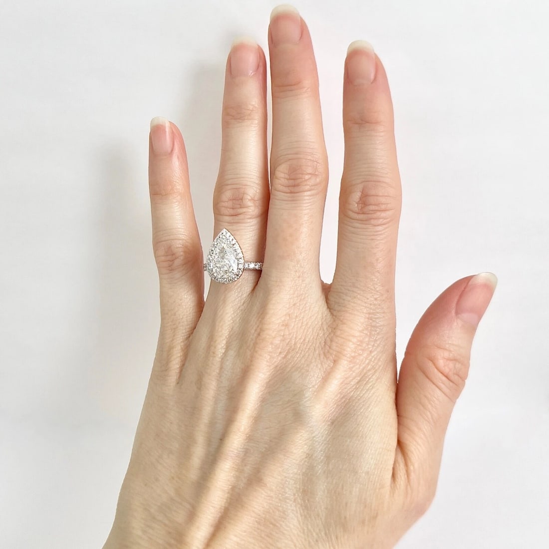 GIA Pear Diamond Halo Engagement Ring 14K White Gold, 2.32 CTW - 2
