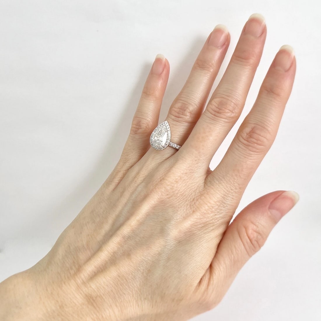 GIA Pear Diamond Halo Engagement Ring 14K White Gold, 2.32 CTW - 4