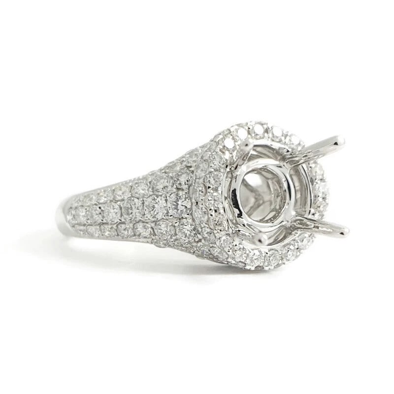 Round Pave Halo Diamond Engagement Ring Setting Mounting 18K White Gold 1.15 CTW: Round Pave Halo Diamond Engagement Ring Setting Mounting 18K White Gold 1.15 CTW This is a beautiful diamond engagement ring mounting ready to house a diamond or gemstone of your choice. Don't hesitat