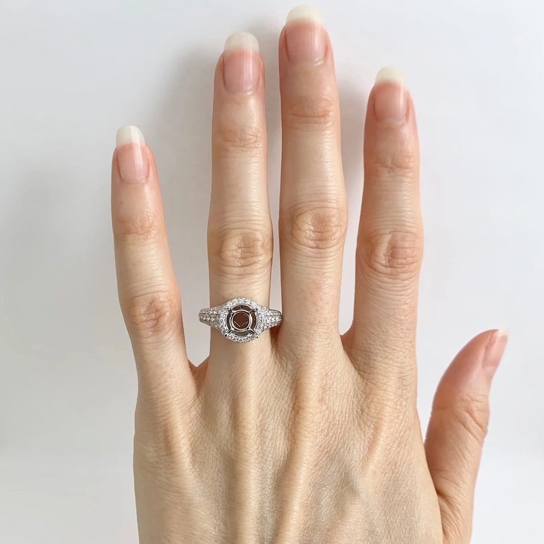 Round Pave Halo Diamond Engagement Ring Setting Mounting 18K White Gold 1.15 CTW - 2