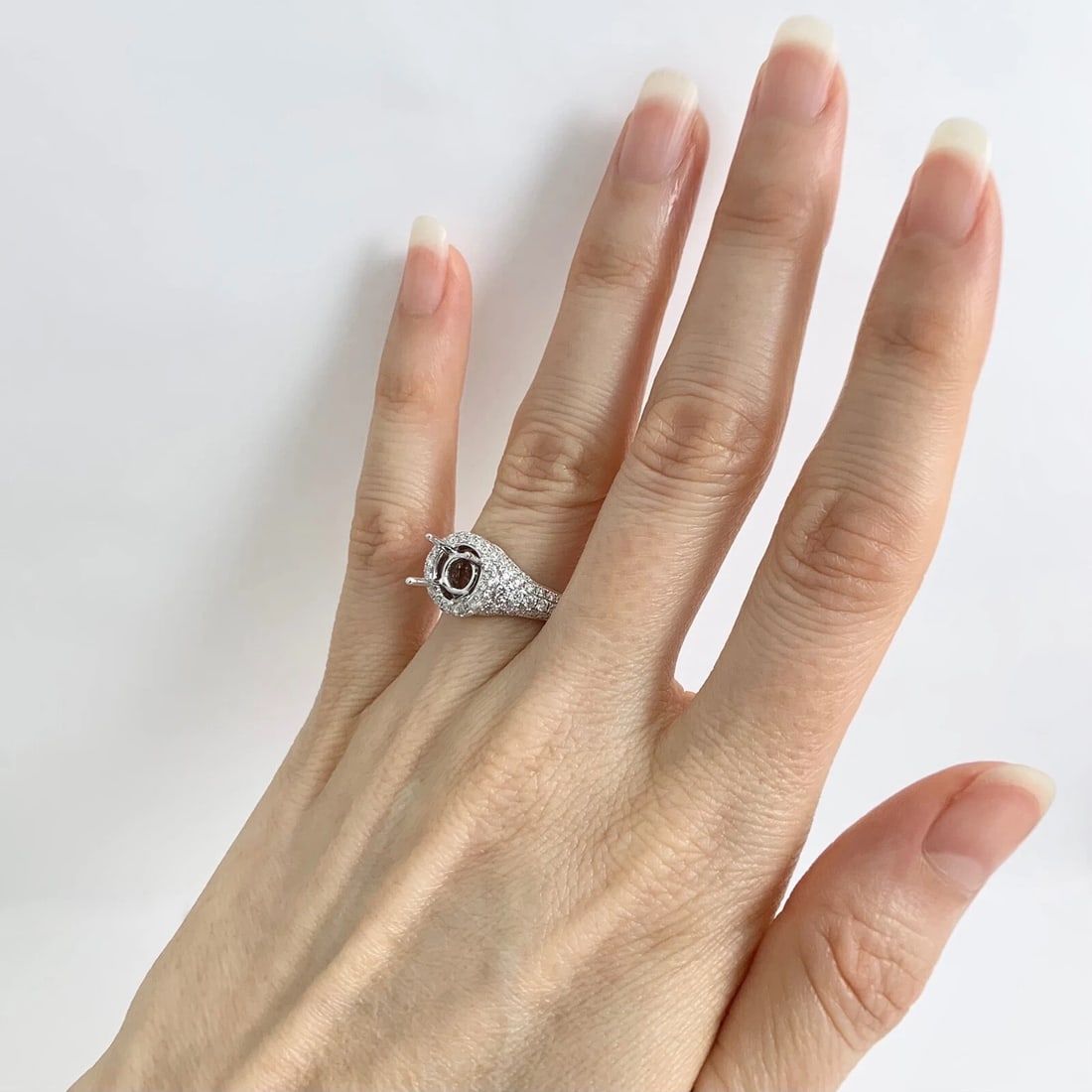Round Pave Halo Diamond Engagement Ring Setting Mounting 18K White Gold 1.15 CTW - 3