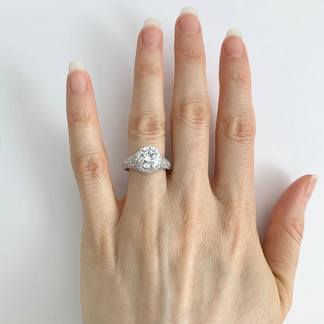 Round Pave Halo Diamond Engagement Ring Setting Mounting 18K White Gold 1.15 CTW - 5