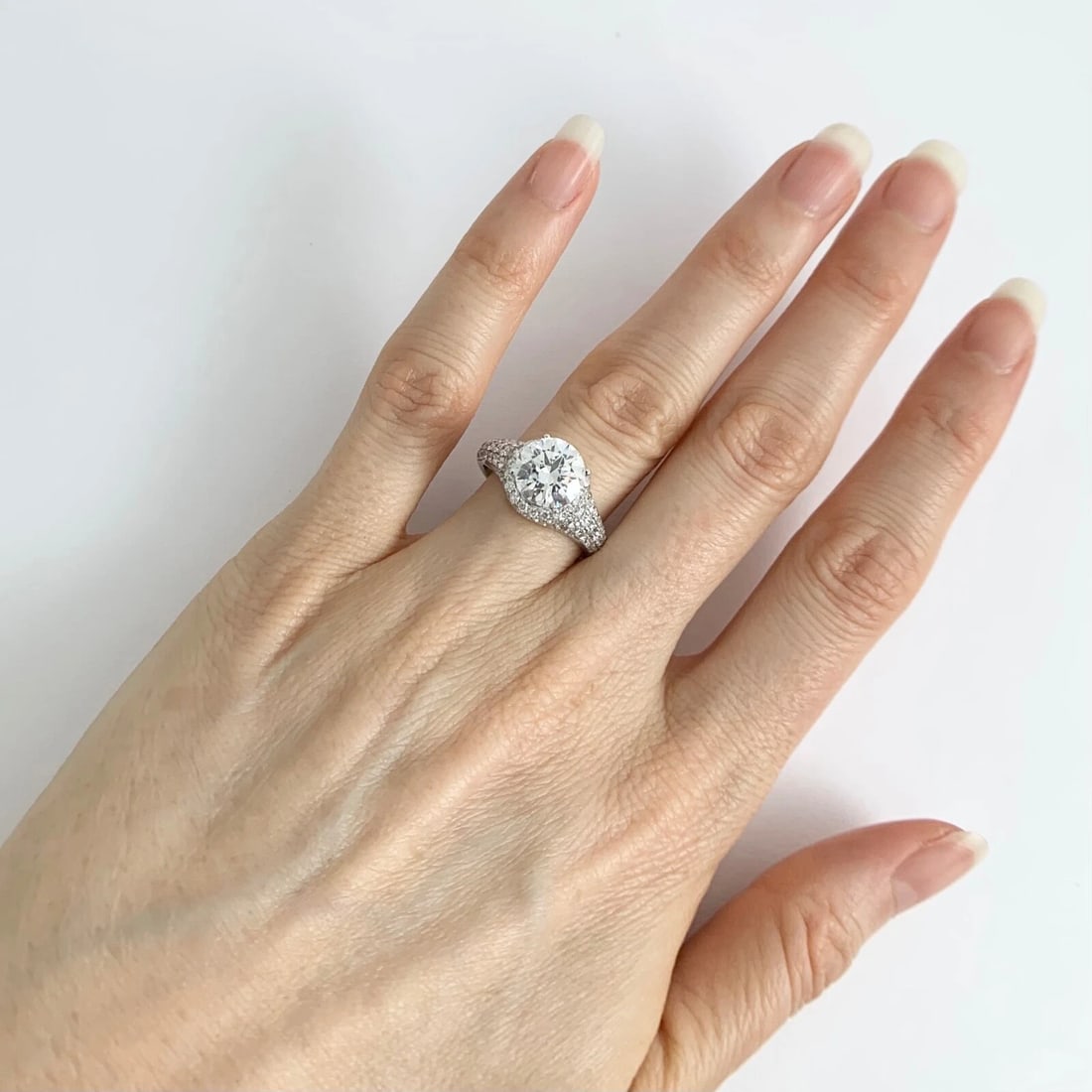 Round Pave Halo Diamond Engagement Ring Setting Mounting 18K White Gold 1.15 CTW - 6