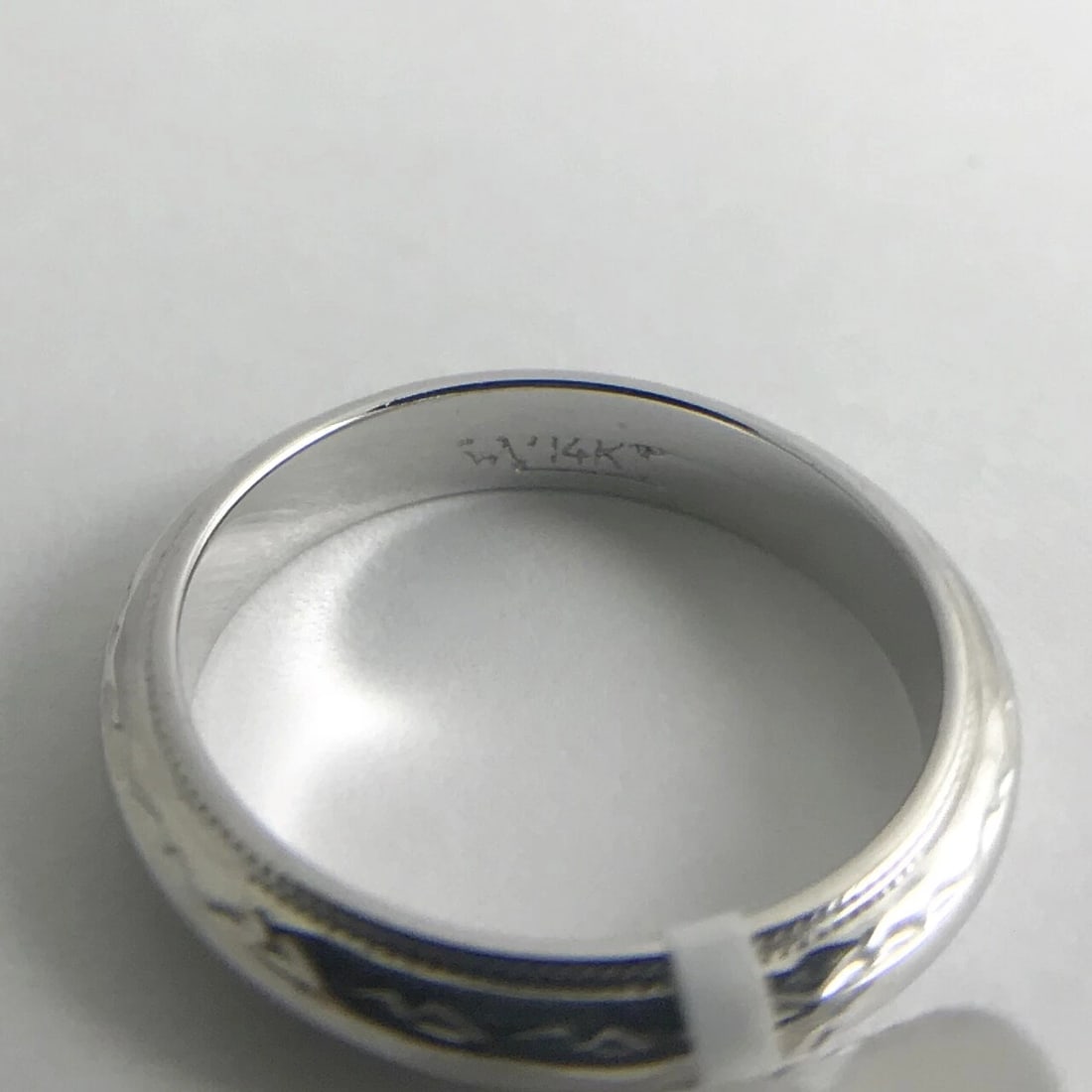 Etched Milgrain Wedding Band Ring 14K White Gold, Size 6.25, 3.5 mm, 3.62 Grams - 10