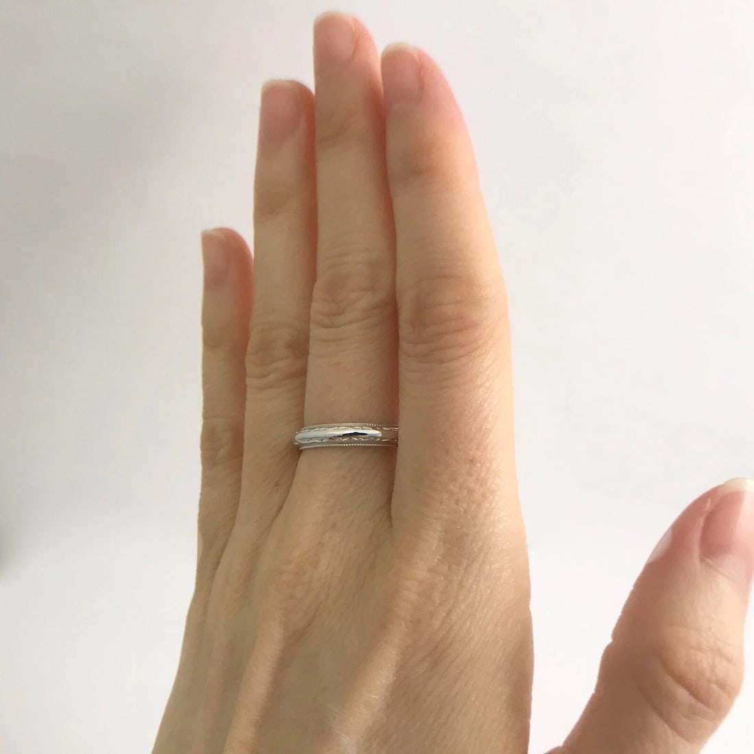 Etched Milgrain Wedding Band Ring 14K White Gold, Size 6.25, 3.5 mm, 3.62 Grams - 3