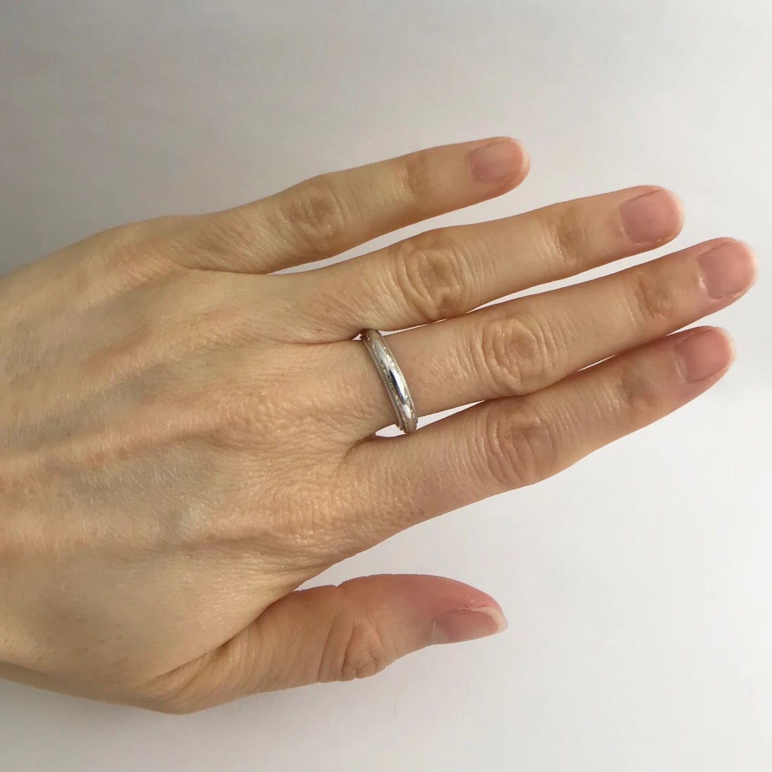 Etched Milgrain Wedding Band Ring 14K White Gold, Size 6.25, 3.5 mm, 3.62 Grams - 4