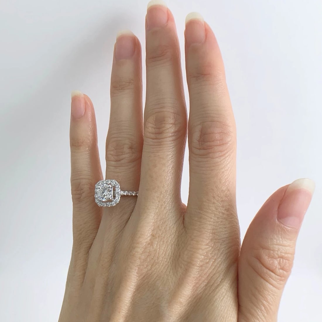 Cushion Halo Round Diamond Engagement Ring 14K White Gold 1.34 CTW - 3