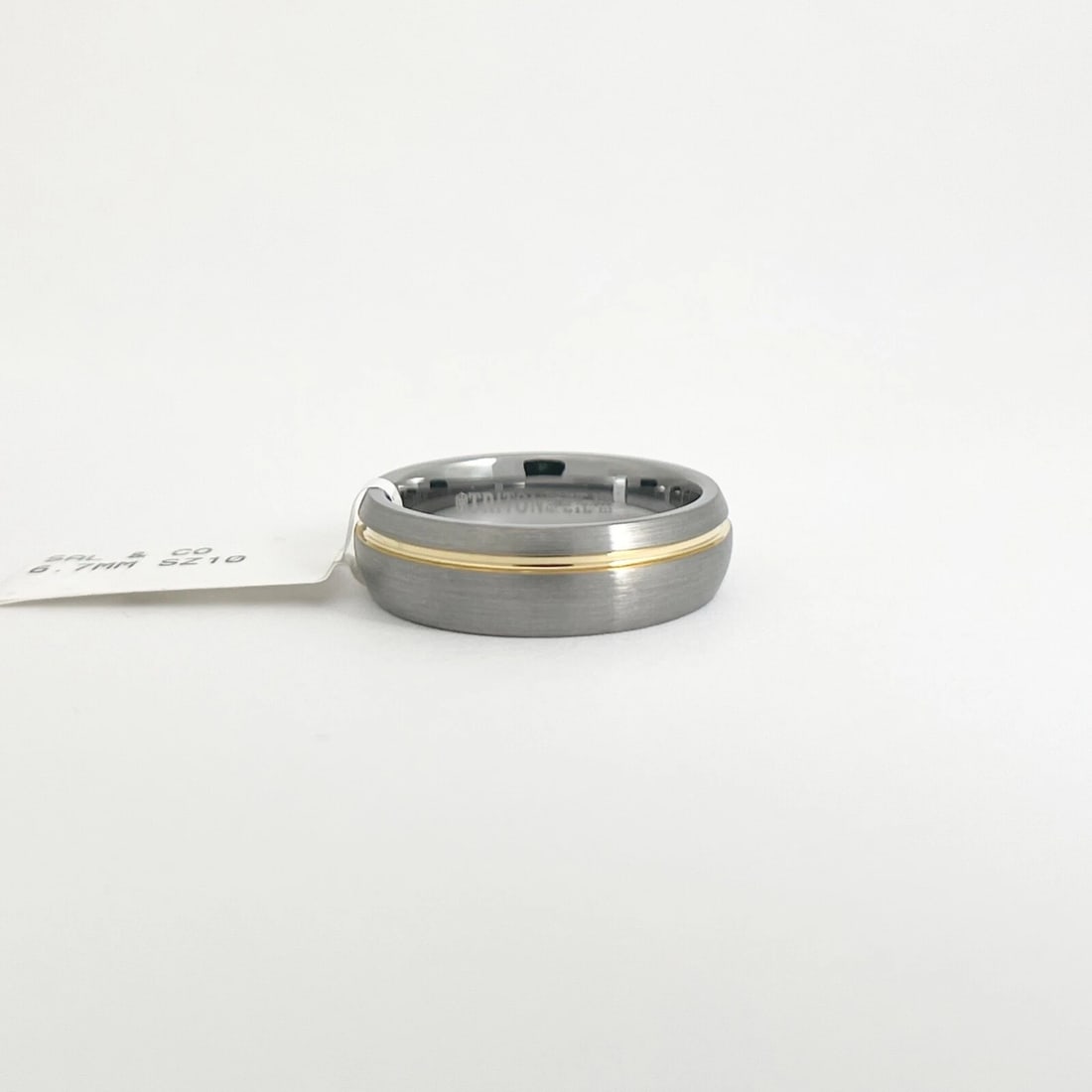 Men's Gold Line Grey Brushed Finish Wedding Band Ring Tungsten Carbide, Size 10 - 6