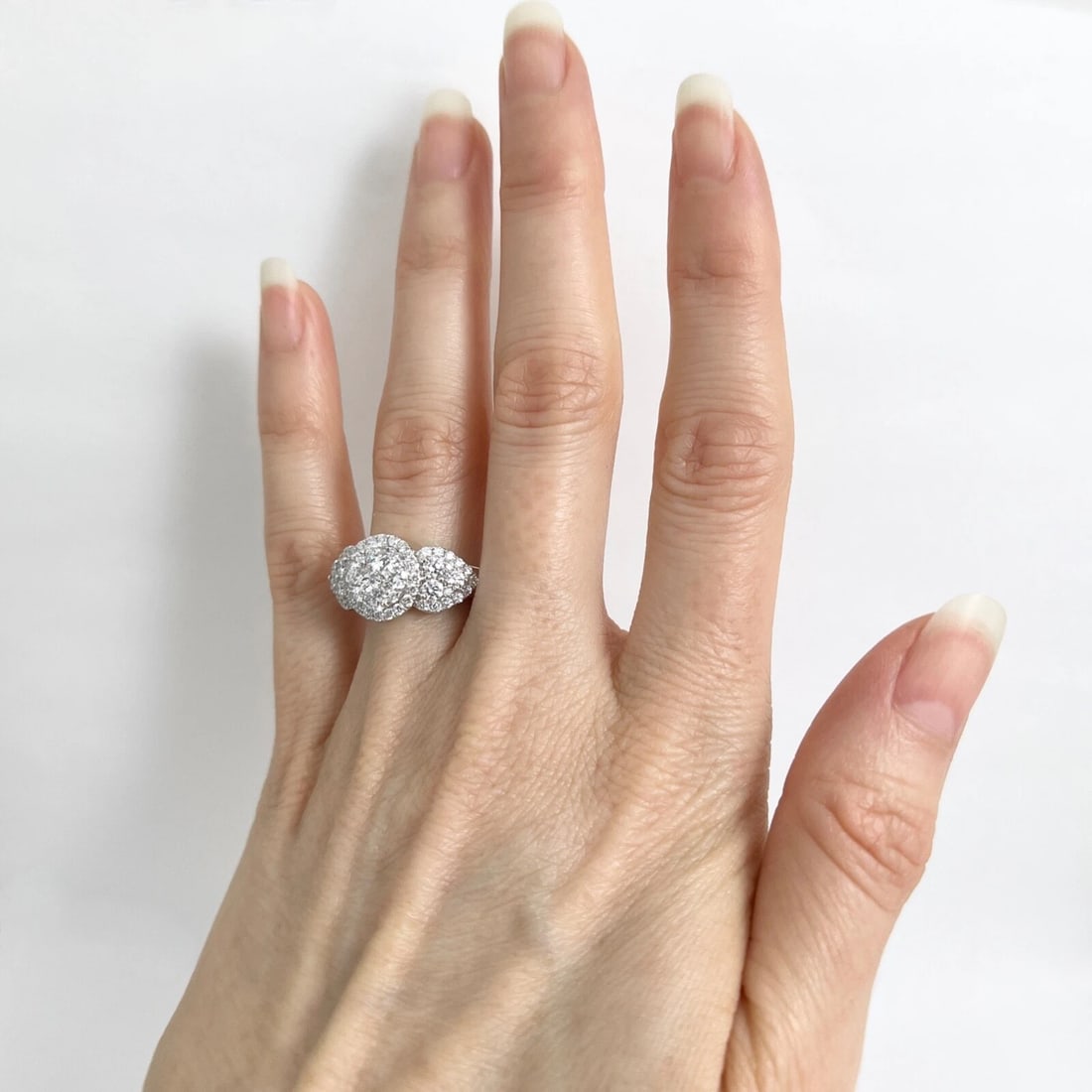Pave Diamond Round Halo Cluster Engagement Ring 18K White Gold, 1.62 CTW - 2