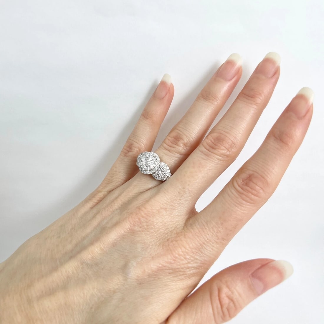Pave Diamond Round Halo Cluster Engagement Ring 18K White Gold, 1.62 CTW - 4