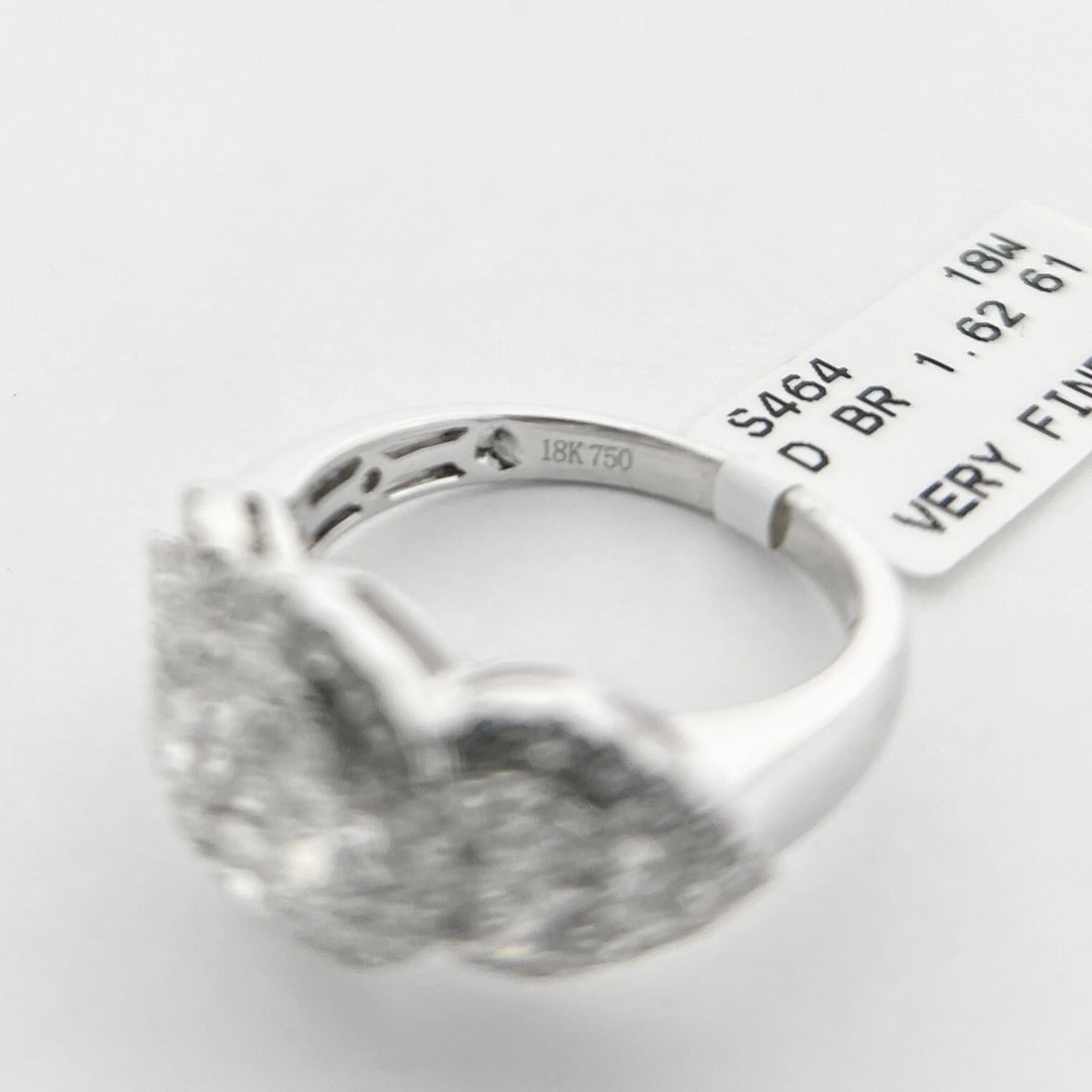 Pave Diamond Round Halo Cluster Engagement Ring 18K White Gold, 1.62 CTW - 9