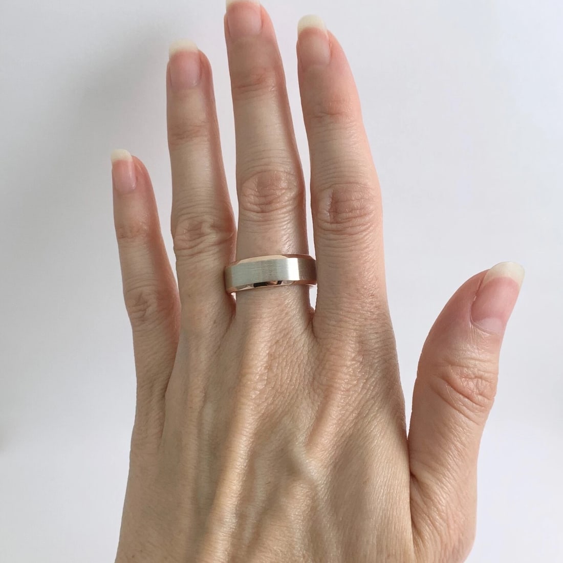 Men's Two-Tone Wedding Band Ring 14K Pink Rose White Gold, Size 9.25, 9.78 Grams - 3