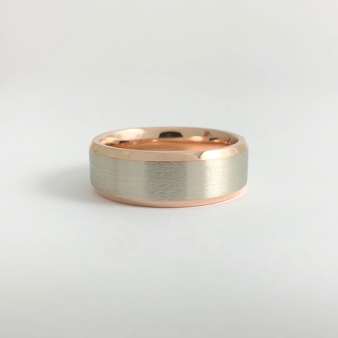 Men's Two-Tone Wedding Band Ring 14K Pink Rose White Gold, Size 9.25, 9.78 Grams - 5
