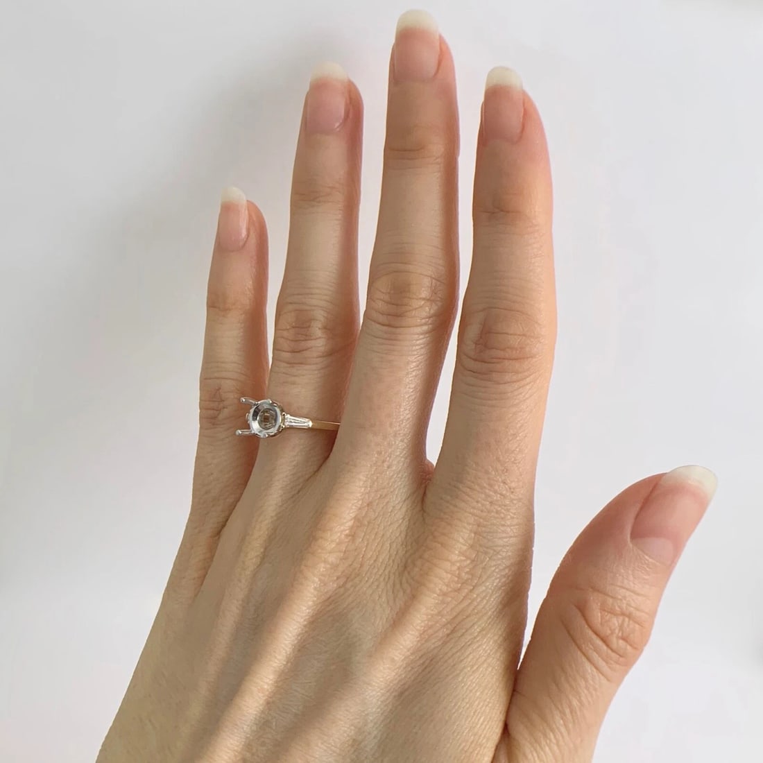 Thin Tapered Baguette Diamond Engagement Ring Setting Mounting 14K Yellow Gold - 3