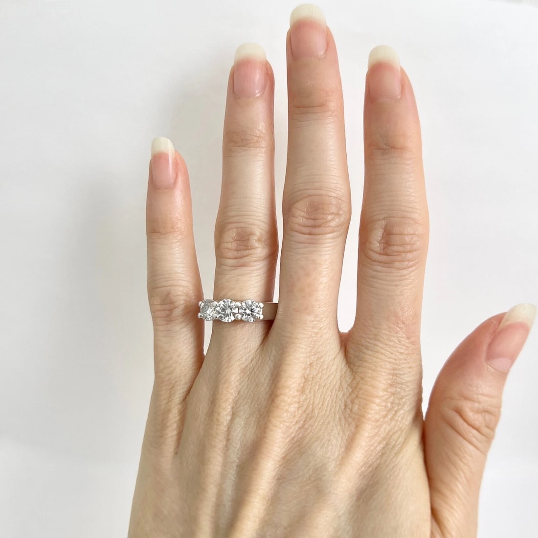 Round 3-Stone Diamond Wedding Band Ring 14K White Gold 1.57 CTW - 2