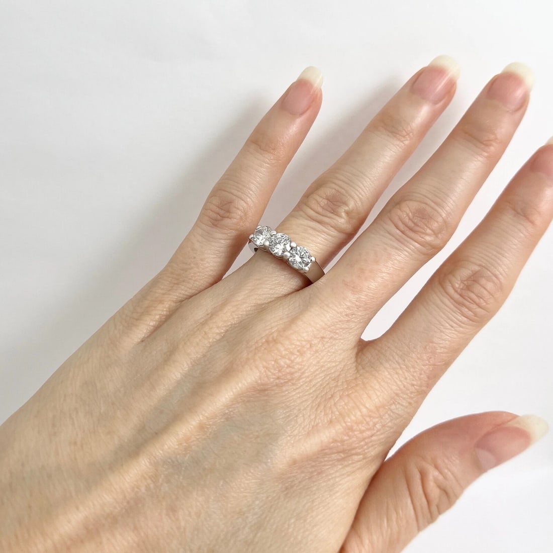 Round 3-Stone Diamond Wedding Band Ring 14K White Gold 1.57 CTW - 5