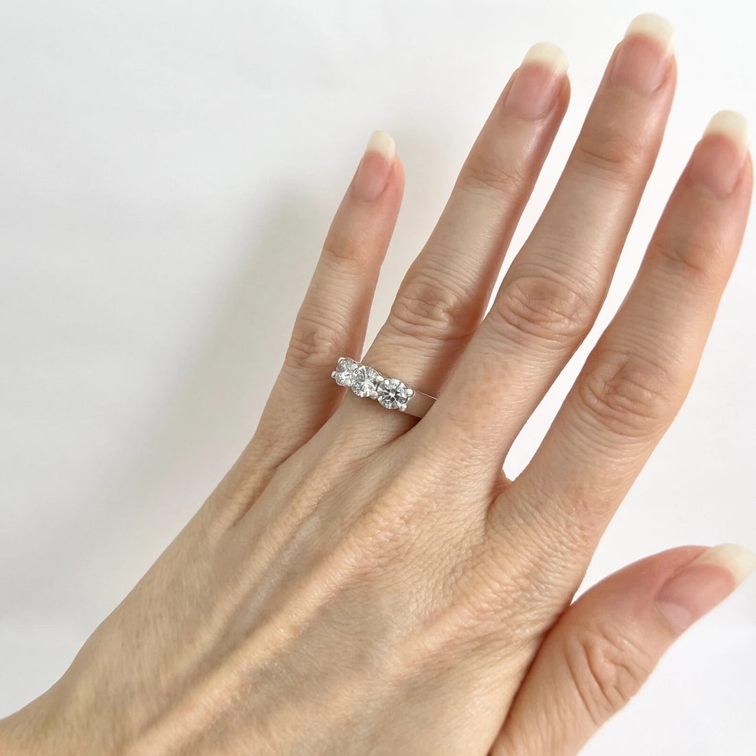 Round 3-Stone Diamond Wedding Band Ring 14K White Gold 1.57 CTW - 6