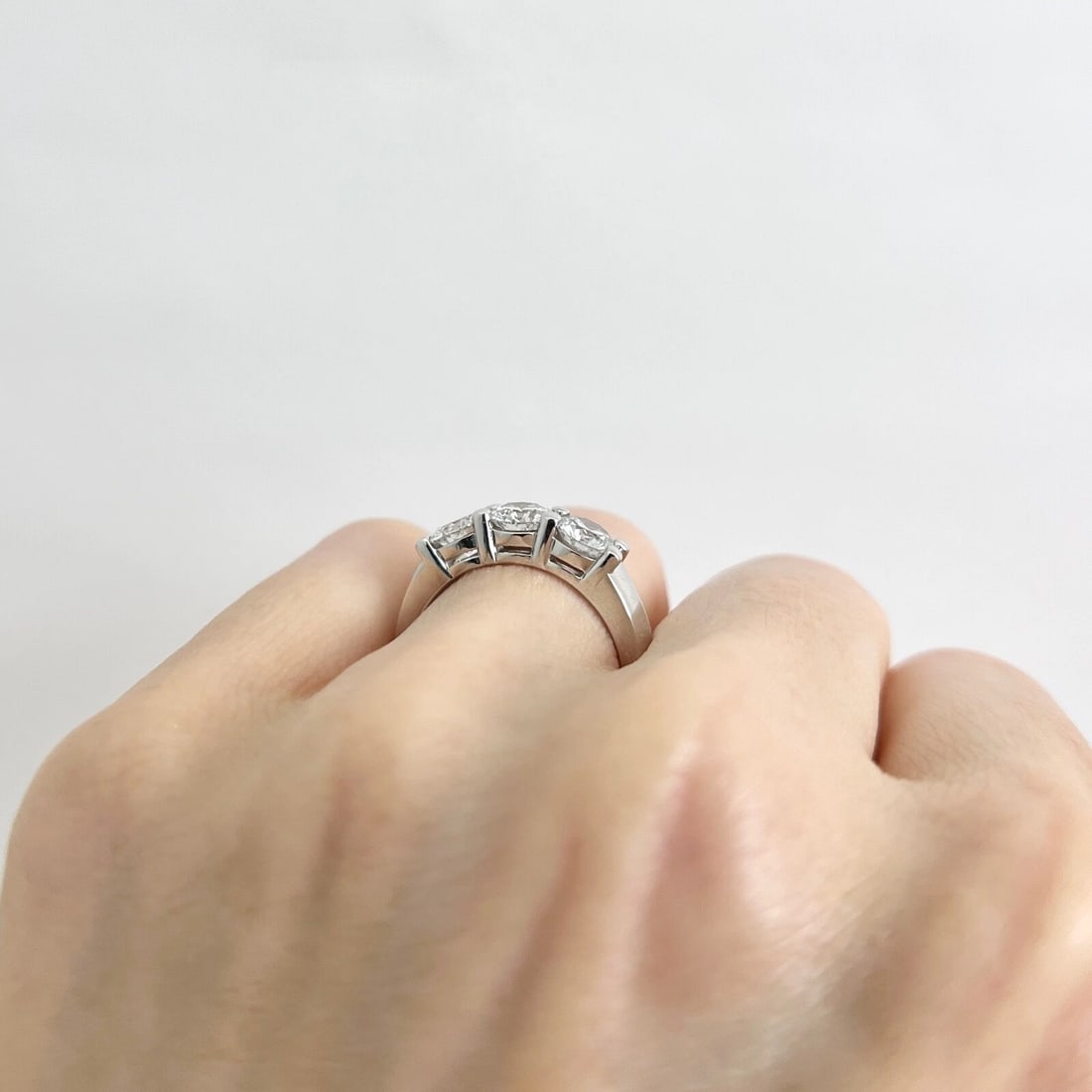 Round 3-Stone Diamond Wedding Band Ring 14K White Gold 1.57 CTW - 7