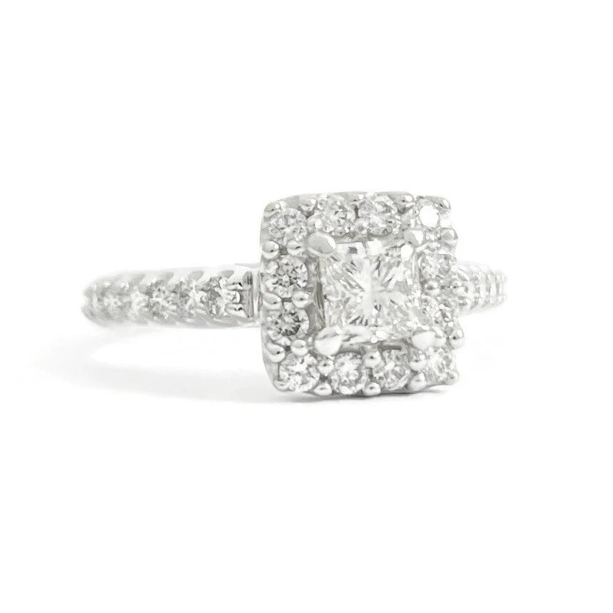 Square Halo Princess Diamond Engagement Ring 14K White Gold, 1.00 CTW, 3.03 Gram: Square Halo Princess Diamond Engagement Ring 14K White Gold, 1.00 CTW, 3.03 Gram This is a beautiful diamond engagement ring! Please let us know if you have any questions. Diamonds: 1.00 ctw; one