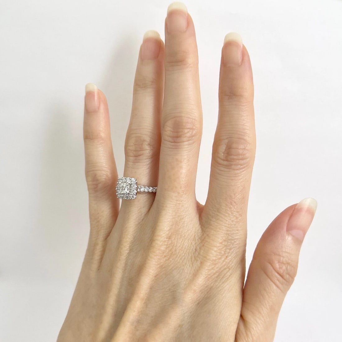 Square Halo Princess Diamond Engagement Ring 14K White Gold, 1.00 CTW, 3.03 Gram - 4