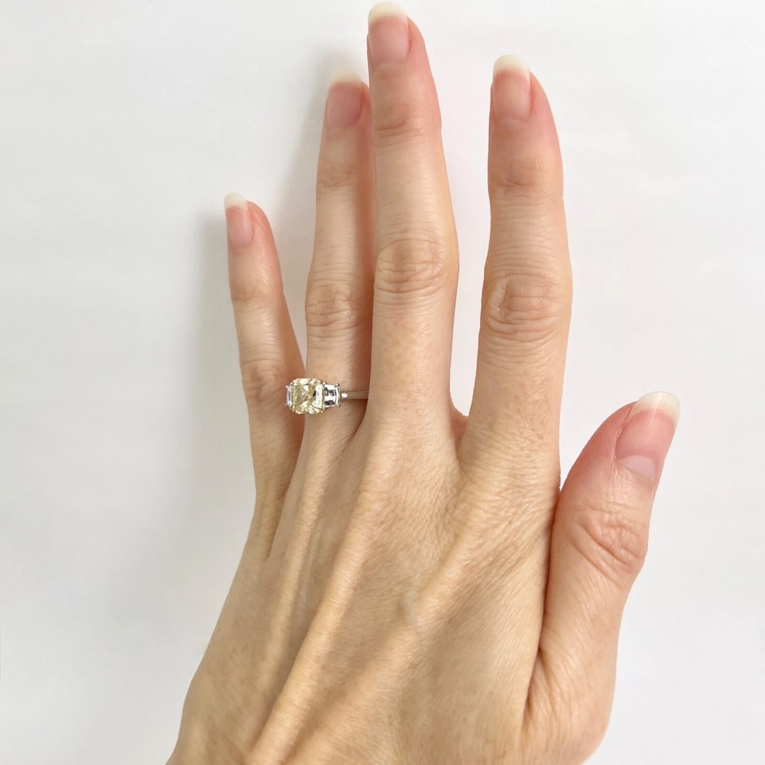 GIA Fancy Yellow Radiant 3-Stone Diamond Engagement Ring Platinum, 2.43 CTW - 3